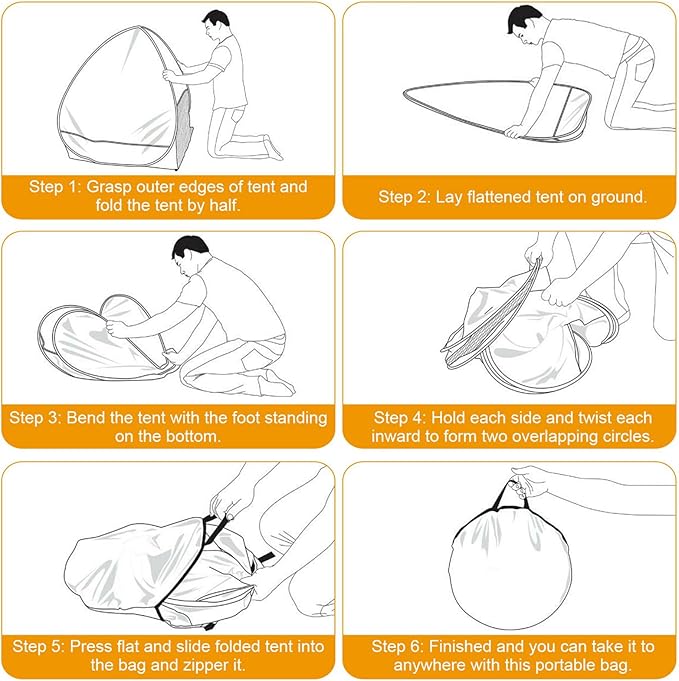 Pop Up Beach Tent for 2-3 Person, UPF50+ Anti-UV Sun Shelter w/Storage Bag, Portable Waterproof Instant Sun Shade Canopy for Outdoor Beach Camping Hiking Travel Family, Orange