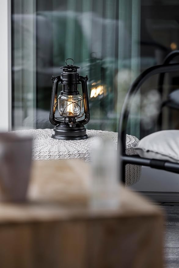 Outdoor Kerosene Fuel Lantern, German Made Weather Resistant Baby Special 276 Galvanized Hurricane Lamp for Camping or Patio, 10 Inches, Matte Black