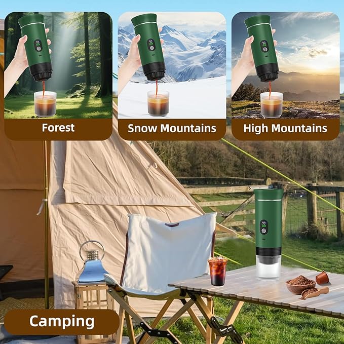 Portable Coffee Maker for Travel & Camping, Portable Espresso Maker for Travel, Rechargeable Cordless Battery Operated Coffee Makers for Ground Coffee, NS Capsule RV, Hiking, Office(Green)