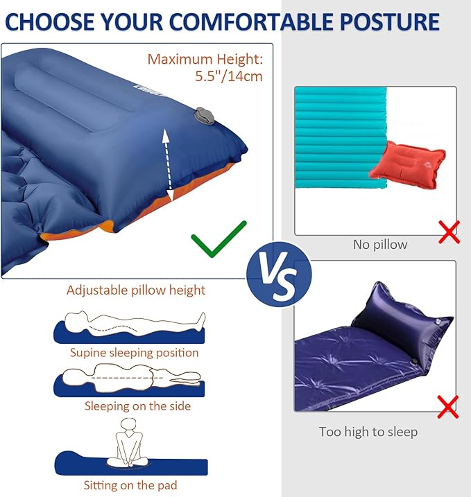 CAMULAND Sleeping Pad for Camping Backpacking Hiking 77.1" x 27.9" Self Inflating Mattress Ultralight Sleeping Mat Inflatable Air Bed