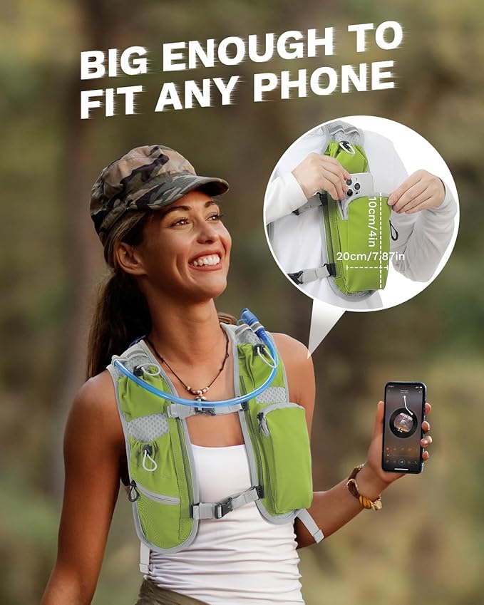 Running Vest for Women and Men, Hydration Backpack for Runners, Trail, Hiking, Biking and Walking, with Front Phone Holder, Adjustable Chest and Waist Strap