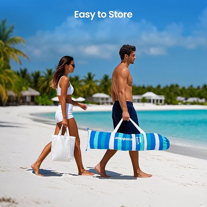 Grandekor 6'x6' UPF 50+ Beach Cabana Canopy Tent Instant Setup Sun Shelter with Sidewalls Sand Anchors Hanging Hooks for Family Beach Trips Outdoor Shade Shelter with Windproof Sand Pockets