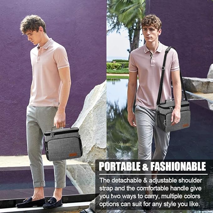 Tiblue Insulated Lunch Bag for Women/Men, Reusable Lunch Box for Office Work School Picnic Beach,Leakproof Freezable Cooler Bag with Adjustable Shoulder Strap for Kids/Adult(Medium, Rock Grey)