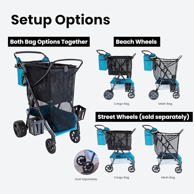 Large Wheeled Collapsible Beach Cart for Soft Sand, Shopping, Camping & Garden- Lightweight Aluminum Frame- Removable Storage Bag with Carrying Straps, X-L Capacity & Cooler Rack (Blue)