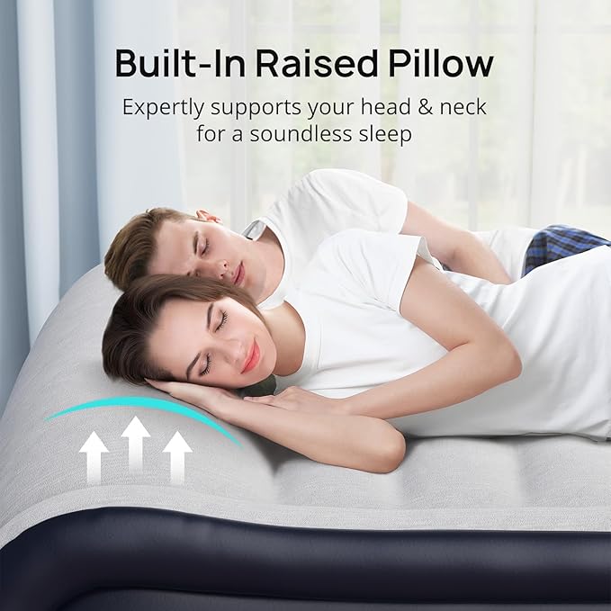 Air Mattress Queen with Built-in Pump & Raised Pillow, 17" Raised Comfort Inflatable Mattress, 3 Min Fast Self-Inflation/Deflation Blow Up Mattress with Storage Bag, Strong Support Air Bed for Home