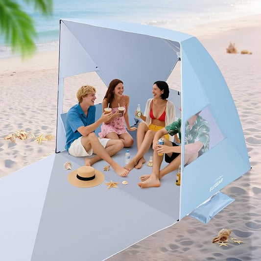 Elegear Beach Tent Sun Shelter for 4/5 Person, 1 Second Setup Pop Up Beach Tent with UPF 50+ UV Protection, Beach Umbrella Portable Double Silver Coating Beach Cabana Canopy Sun Shade Shelter - Blue