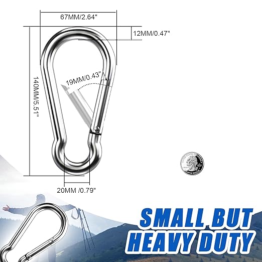 Large Carabiner Clip Hooks, 4pcs 5.5 inch Carabiners Heavy Duty, 304 Stainless Steel Spring Snap Hook Fits Camping Hanging Hiking Weight Lifting, Metal Clips for Rope or Chain