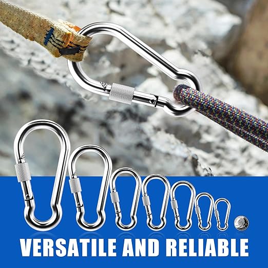 KINLINK 25 Pack Screw Locking Carabiner, 2.36 inch Heavy Duty Carabiner Clips, 304 Stainless Steel Small Caribeener Clips, Caribiniers for Outdoor Camping, Swing, Hammock, Hiking, Quick Link