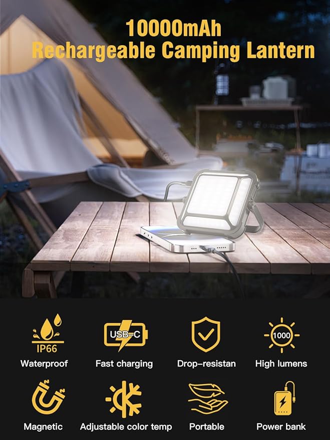 Lanterns for Power Outages, LED Camping Lantern Rechargeable 1000LM, 10000mAh Portable Emergency Light, Waterproof, 3 Modes for Tent, Outdoor, and Emergency Use（Green