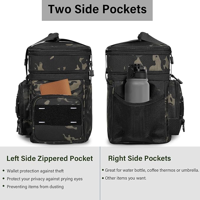 Expandable Tactical Lunch Box, Large Insulated Lunch Cooler Bag Heavy Duty Leakproof Lunch Pail for Men Adults Work Office Outdoor Picnic Trips,16L,Black-Camo