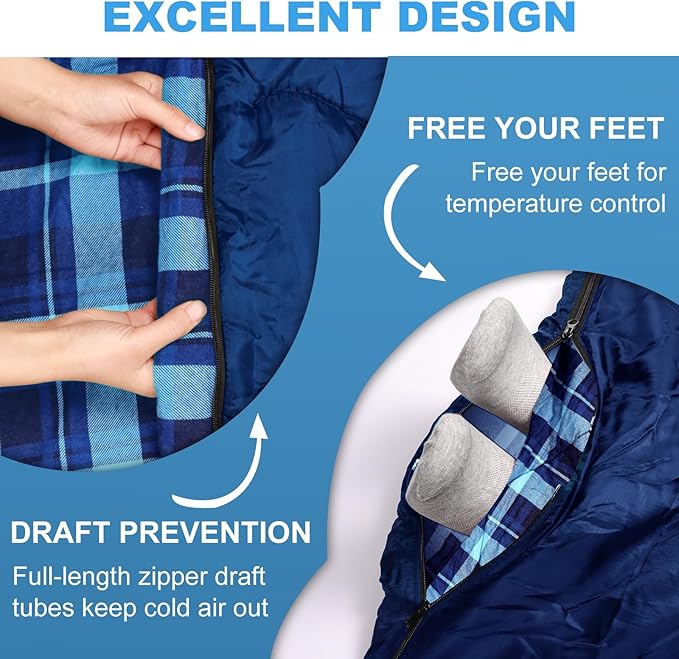 Double Sleeping Bag for Adults Kids Camping, XL Queen Size Sleeping Bags for 2 Person All Season Hiking Backpacking, Lightweight Waterproof with Compression Sack