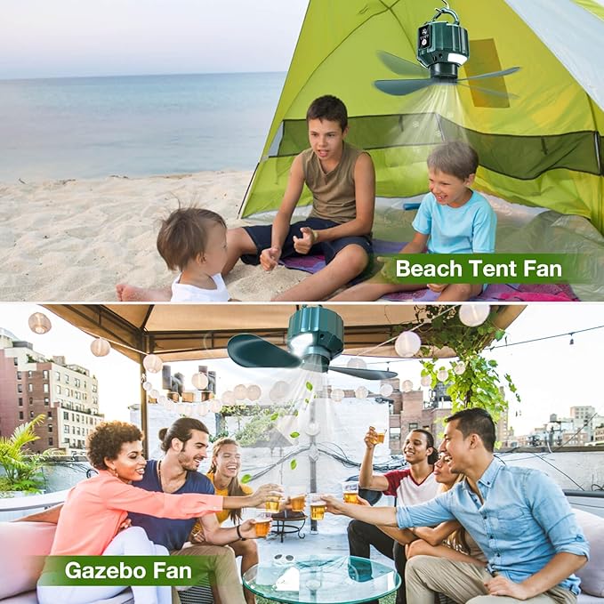 DUKUSEEK Portable Ceiling Fans with Remote Control, Power Bank, USB Battery Operated Camping Fan with Hanging Hook for Canopy Tents, Emergency Survival