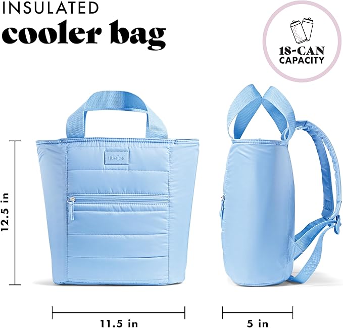 Fit & Fresh Insulated Cooler Bag, Leak Proof Waterproof Beach Cooler Backpack for Women, 18 Can Soft Insulated Tote for Travel & Lunch, Cornflower