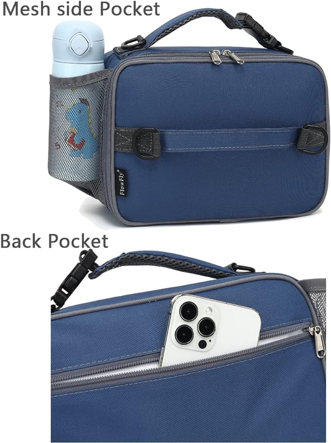 FlowFly Kids Lunch Bag, Durable Insulated School Lunch Box with Shoulder Strap and Bottle Holder, Water-resistant Thermal Small Lunch Cooler Tote for Teen Boys & Girls,Cyan