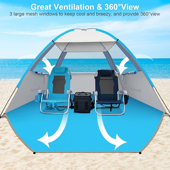 Gorich Beach Tent Sun Shelter for 3/4-5/6-7/8-10 Person with UPF 50＋ UV Protection, Lightweight & Easy Setup Beach Shade Canopy, Portable Beach Shade Tent Beach Cabana