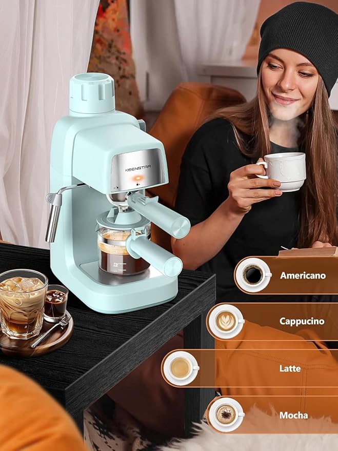 3.5Bar Espresso Machine with Milk Frother, 800W Compact Espresso and Cappuccino Machine with Preheating Function, 4 Cup Espresso Maker for Cappuccino or Latte, Gift for Coffee Lover