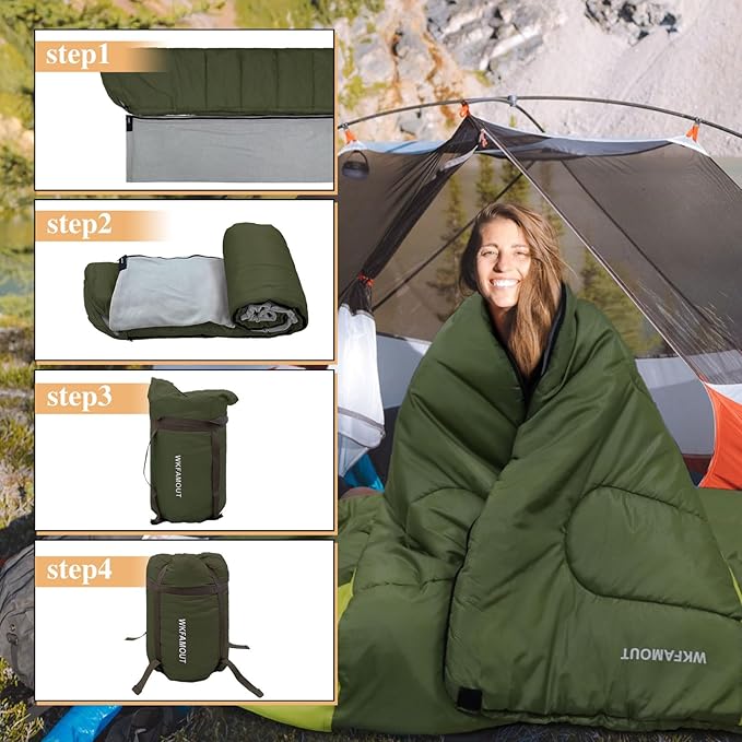 XL 10 Degree Sleeping Bags Waterproof for Adults 350GSM Machine Washable with Compression Sack for 3-4 Season Camping Outdoor