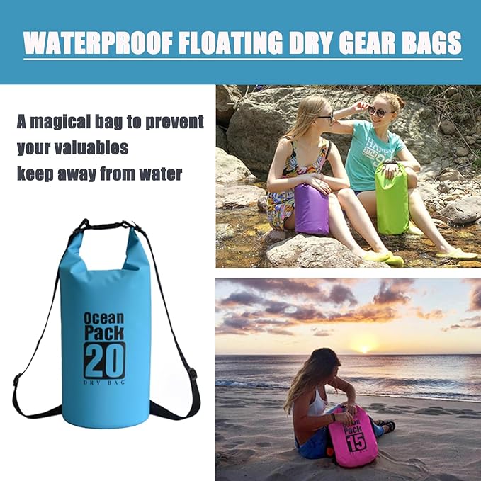 Floating Waterproof Dry Bag Backpack 5L/10L/20L, Roll Top Bag for Kayaking, Rafting, Boating, Swimming, Camping, Hiking, Beach, Fishing. (Blue, 20L)