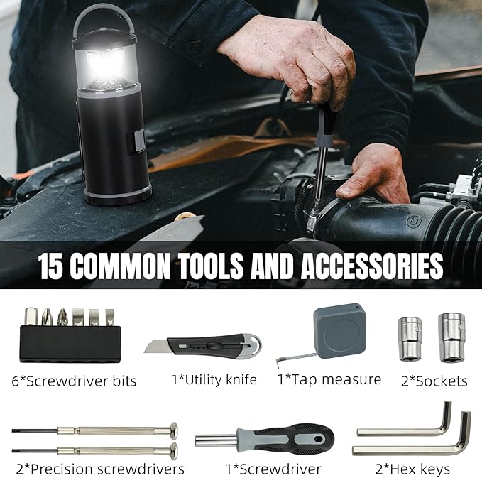 LED Lantern with Tool Kit, Fishing Gifts for Men, Christmas Gifts, Fathers Day Gifts, RealPlus Fishing Tool Kit for Men Dad Husband, Multitool Kit Gifts for Camping, Fishing, Hiking, Lighting