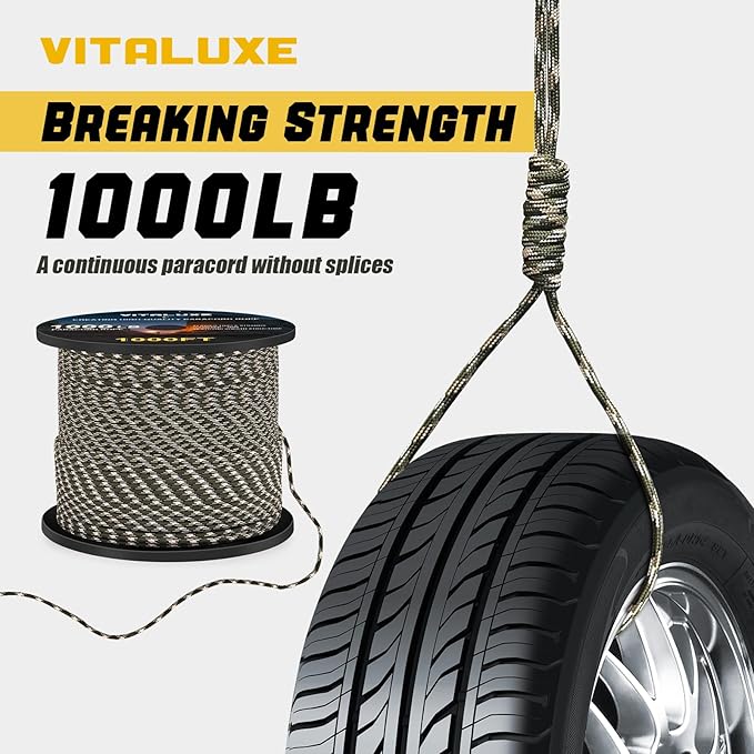 1000lb Paracord Rope, 4mm 12 Triple Strands Paracord, Heavy Duty Tactical Parachute Cord for Survival Gear, Camping, Hiking, and Ideal for Bracelets, Lanyards, Type III