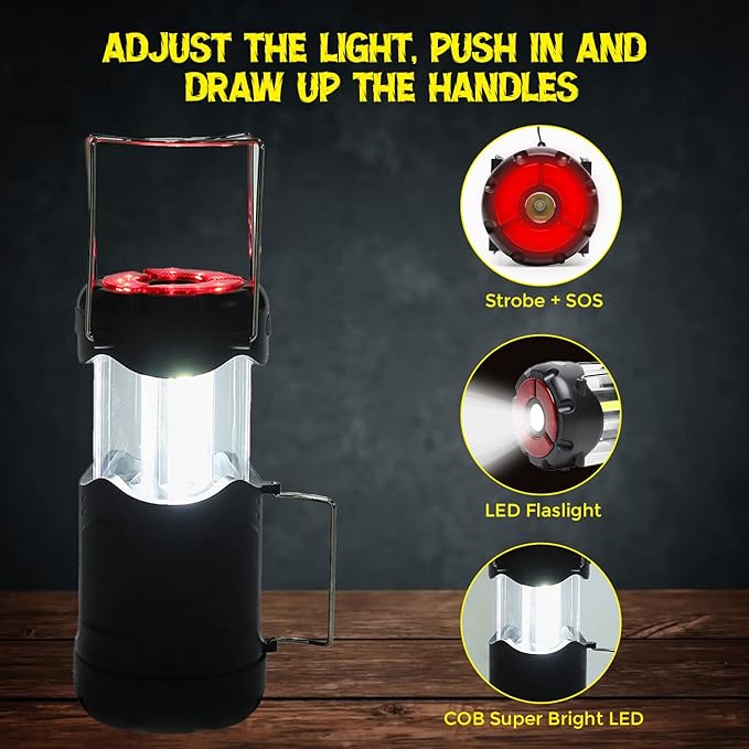 Battery Powered Camping Lantern - Portable COB Hanging Lamp Lights | Waterproof Collapsible Lantern Flashlight for Tent Lights, Power Outages, Hurricane Emergency, Hiking
