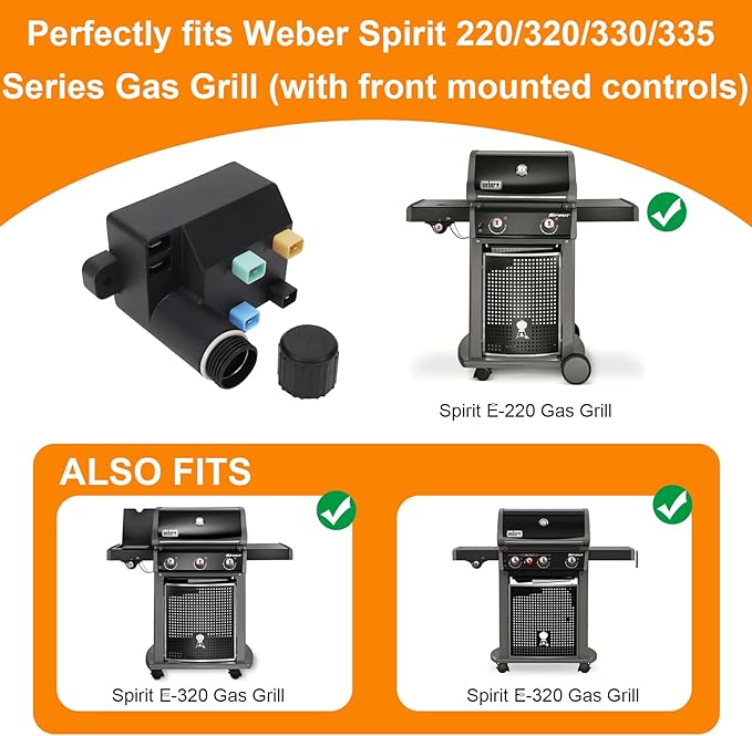 SafBbcue 7643 Igniter Kit Ignitor Button Replacement for Weber Spirit 300 Series 69851 Igniter Fits Spirit 220 & 320 Gas Grills for Spirit E-220/320/330/335 Grill with Front-Mounted Control Panels