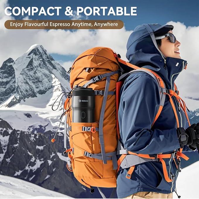 Portable Espresso Machines, Electric Espresso Maker with Self-Heating, USB-C & Car Charger, 20 Bar Mini Coffee Maker With NS Capsule & Ground Coffee for Camping, Hiking, Travel, Office, Blcak