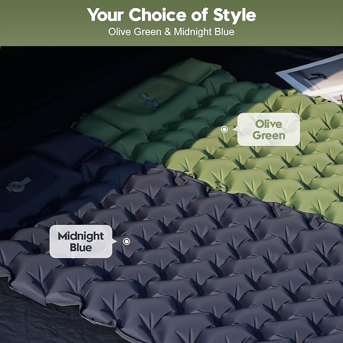 Double Sleeping Pad for Camping – 4” Thick Inflatable Camping Mattress 2 Person, Built-in Foot Pump & Pillow, Ultralight Self-Inflating Camping Mat for Tent, Hiking, Backpacking, Traveling
