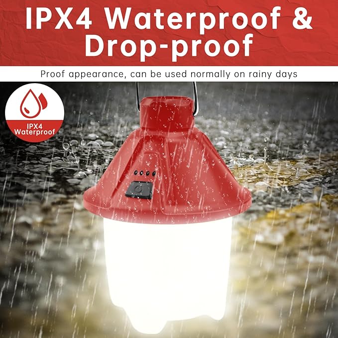 LED Camping Lantern Flashlight Rechargeable, Waterproof Survival Camping Lantern, Portable Tent Light with 5 Light Modes for Hurricane, Hiking, Power Outages (Red)