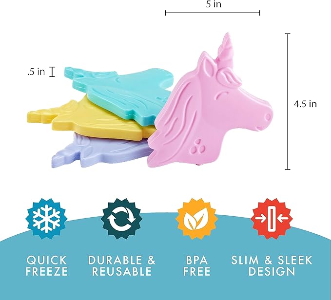 Cool Coolers Kids Lunch Box Ice Packs, Slim Ice Packs for Lunch Bags, Lunch Ice Packs Reusable-Multicolored 4 Pack (Unicorn)