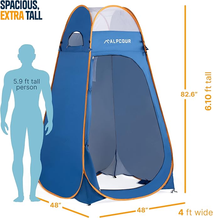 Alpcour Portable Pop Up Tent – Privacy Tent for Portable Toilet, Shower and Changing Room for Camping and Outdoors – Spacious, Extra Tall and Waterproof with Utility Accessories - Sturdy and Easy Fold