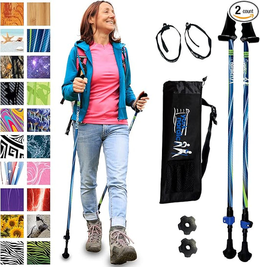 York Nordic Motivator Walking Poles for Balance and Rehab - Patented Stability Grips - Lightweight, Adjustable, and Collapsible - 2 Pieces Adjustable w/flip Locks - Heights 4'6" up to 6'2" - 230 lbs