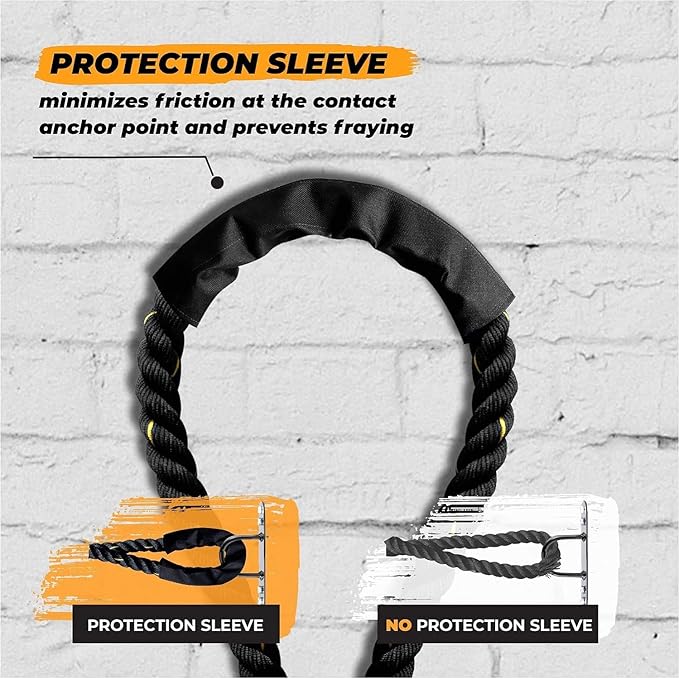 Yes4All 1.5/2 Inch Battle Ropes with Extra Protective Sleeve, Workout Ropes for Cross-Training Home Gym & Fitness Exercises, Strength Training - 30,40,50 Feet Lengths Available