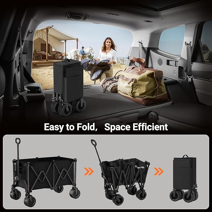 300L Wagons Carts Foldable with 550lbs Weight Capacity, Heavy Duty Folding Utility Garden Cart with Large All-Terrain Beach Wheels & Drink Holders -Perfect for Camping,Beach, Shopping
