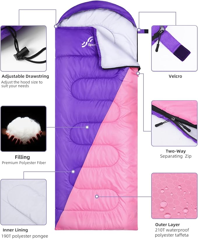 Sportneer Sleeping Bags for Adults, Warm & Cold Weather Sleeping Bag for Adults Kids Boys Girls - Lightweight Compact Camping Gear Equipment, Traveling, Backpacking, Hiking
