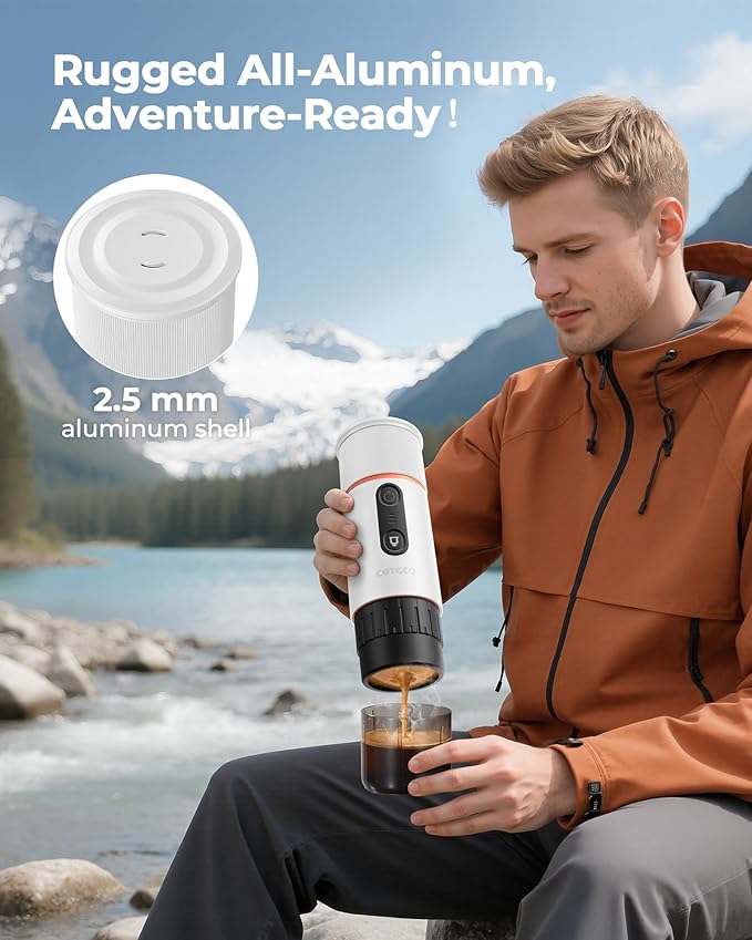 Portable Espresso Maker 20 Bar Self‑Heating & Auto-off | 13500 mAh Battery Brews 8 Shots | 12 V Mini Coffee Machine Compatible with Nespresso Original Pods | Car/Travel/Camping