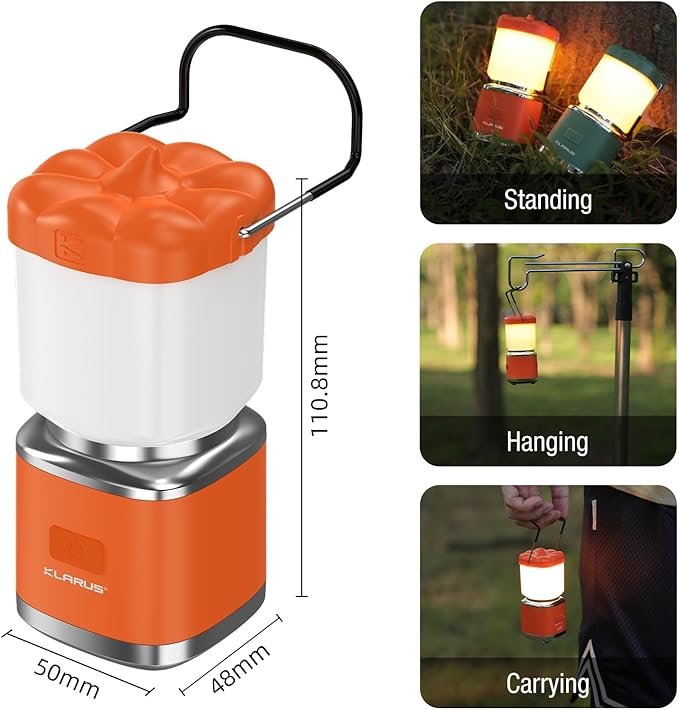 KLARUS CL8 Small Camping Lantern & Light, Pumpkin Pocket Rechargeable Camping Flash Light Tent Light, Hanging Hook, USB-C Port, IPX5 Waterproof