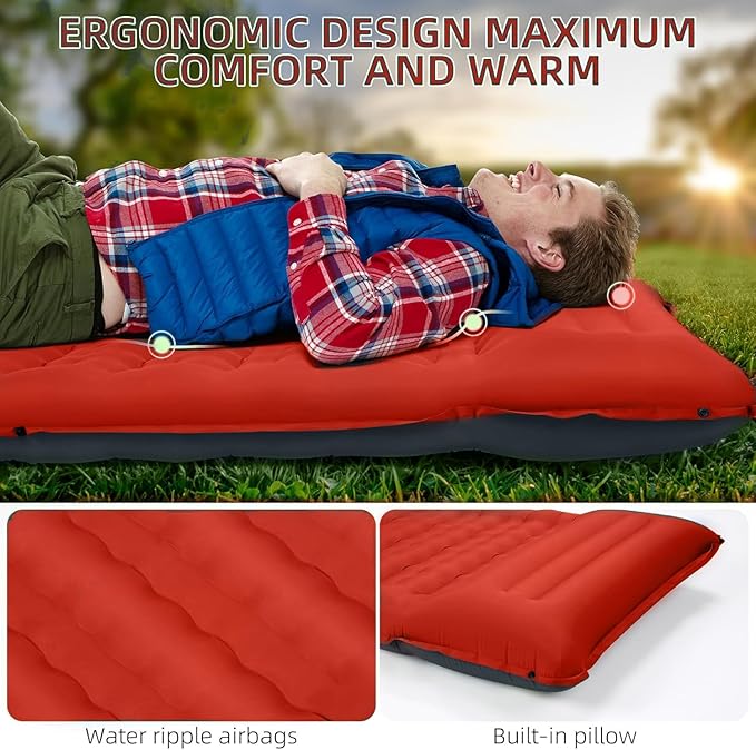 Camping Sleeping Pad, Extra Thick 5 Inch Camping Mat with Pillow Built-in Foot Pump Inflatable Sleeping Pads Compact for Camping Backpacking Hiking Traveling Tent
