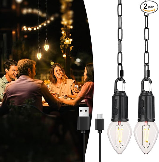 Rechargeable LED Gazebo Lights Outdoor Waterproof,3 Light Modes Battery Operated Lights,Candle Shape Outdoor Hanging Lights,Gazebo Chandelier Outdoor,Portable Pergola Lights,2 Pack