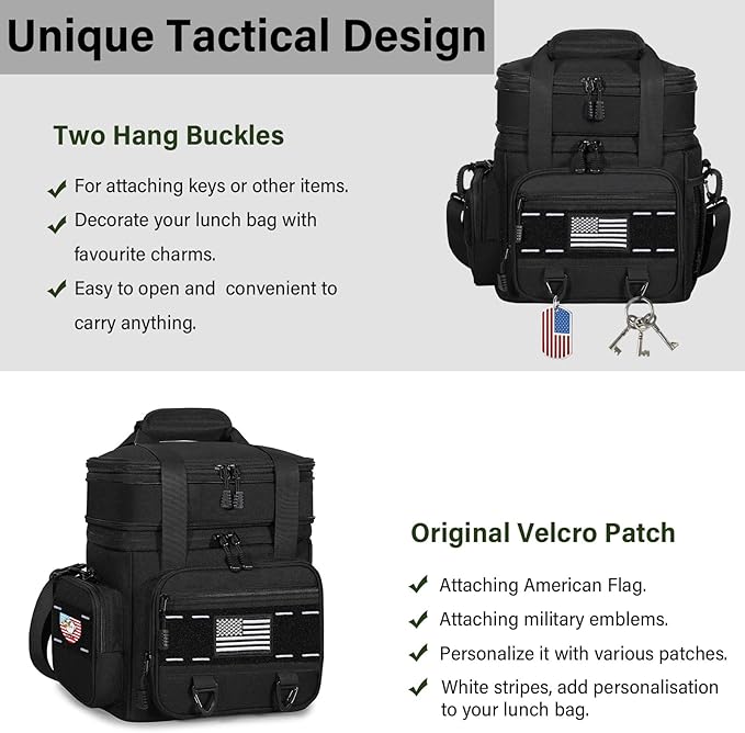 Expandable Tactical Lunch Box, XLarge Insulated Lunch Cooler Bag Heavy Duty Leakproof Lunch Pail for Men Adults Work Office Outdoor Picnic Trips,25L,Black