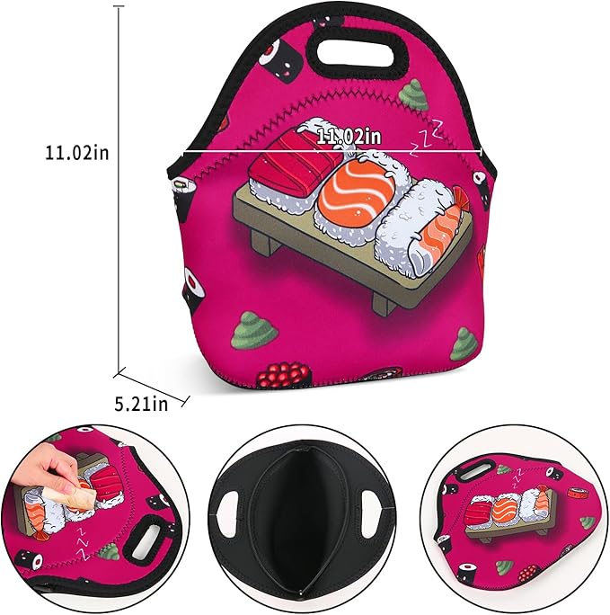 Violet Mist Neoprene Lunch Bag Washable Cute Sushi lunch HandBags Tote Reusable Thermal Insulated Lunch Bag Tote Cooler Lighweight lunch bag for Women Work Picnic Thanksgiving Christmas Gift