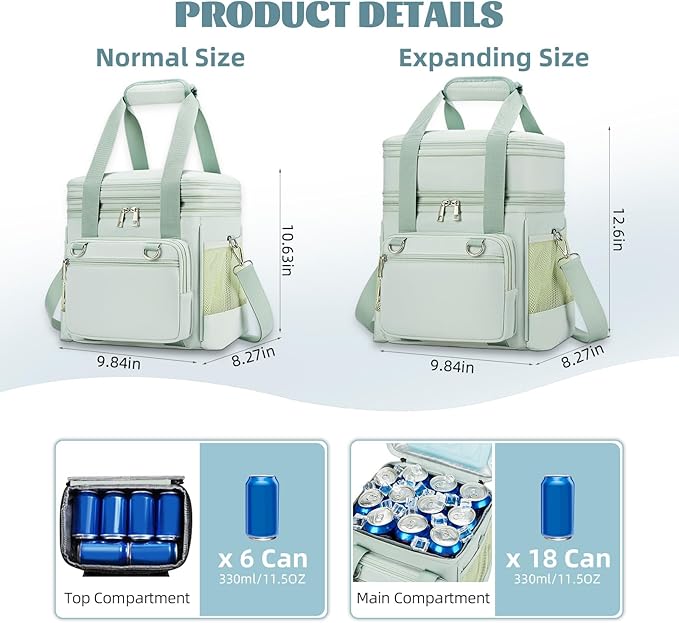 Insulated Lunch Box for Men/Women: Reusable Lunch Bag for Work Office Daytrip Picnic Beach - Leakproof Cooler Tote Bag Organizer for Adults - Green