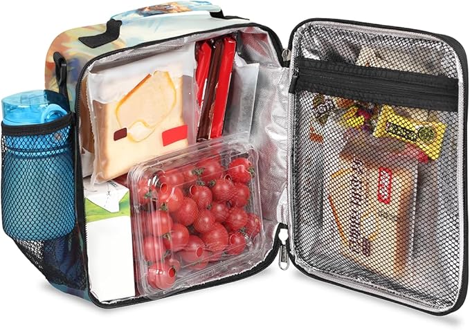 Animal Lunch Box for Kids, Watercolor Lion Grassland Lunch Bag for Boys Girls, Reusable Insulated Waterproof Lunch Box with Adjustable Shoulder Strap Thermal Cooler Tote Bag for School Daycare Picnic