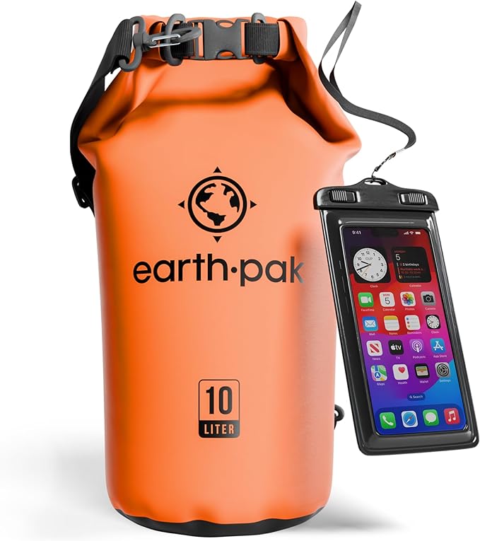 Earth Pak Waterproof Dry Bag - Roll Top Waterproof Backpack Sack Keeps Gear Dry for Kayak with Waterproof Phone Case