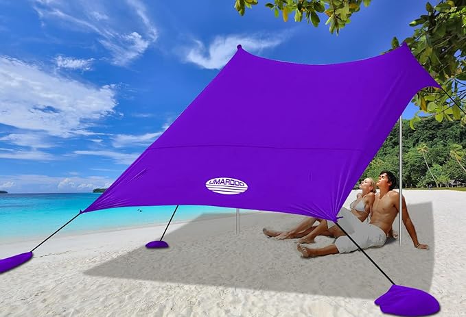 UMARDOO Family Beach Tent Canopy Sun Shade Portable 10×10FT, Large Wind Resistance Beach Sun Shelter Easy Setup with Packable Carry Bag for Outdoor Travel UPF 50+(Purple)