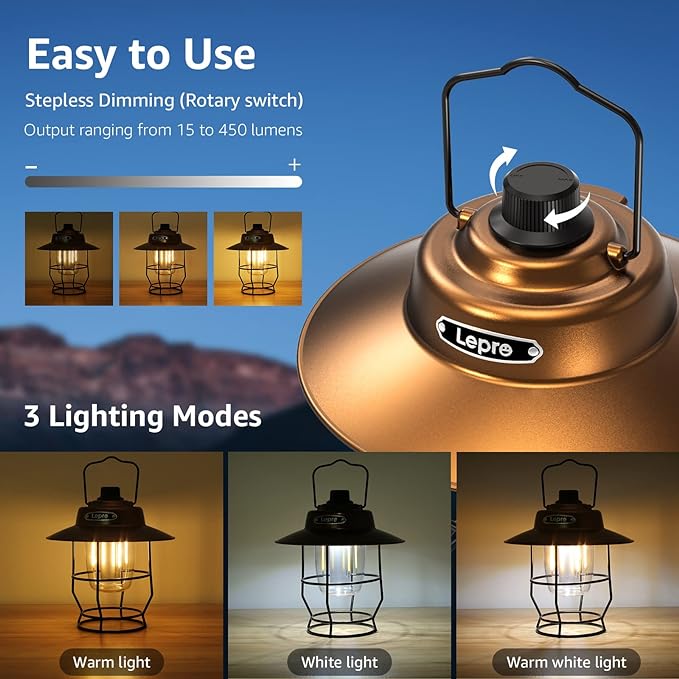 Lepro Vintage LED Camping Lantern Rechargeable, Power Bank, Christmas Decorations, Retro Style, Classic Railroad Lantern with Dimmable Control, Portable Hanging Tent Light for Camping, Power Outages