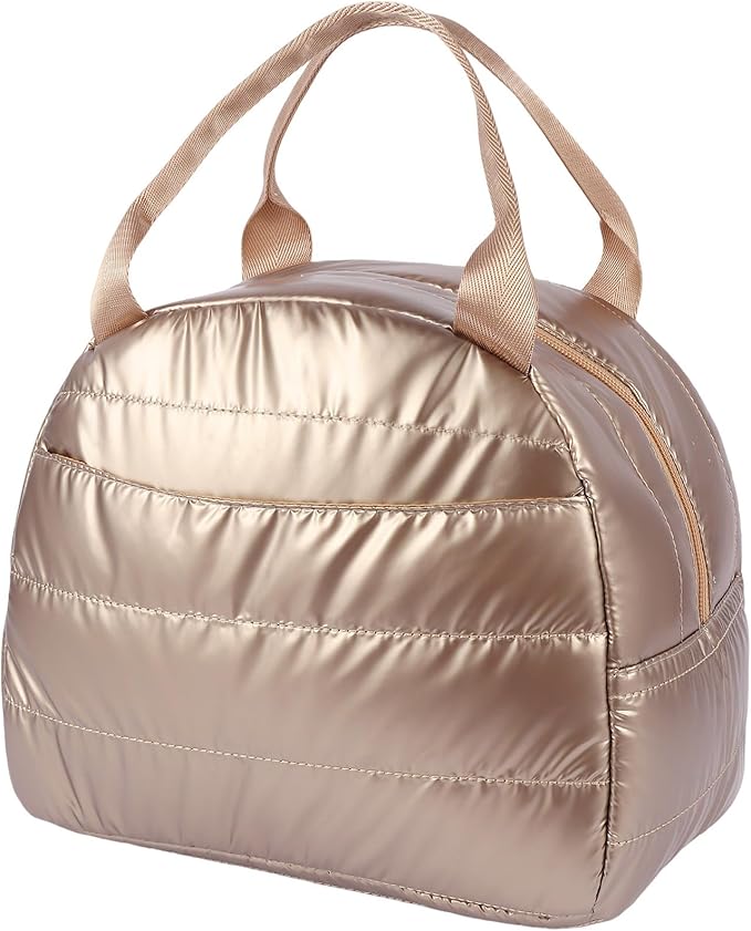 Lunch Bag Lunch Box for Women Men Adult Insulated Cute Small Quilted Puffer Lunchbox Reusable Thermal Lunch Cooler Tote Bag for Work, Picnic or Travel-Gold