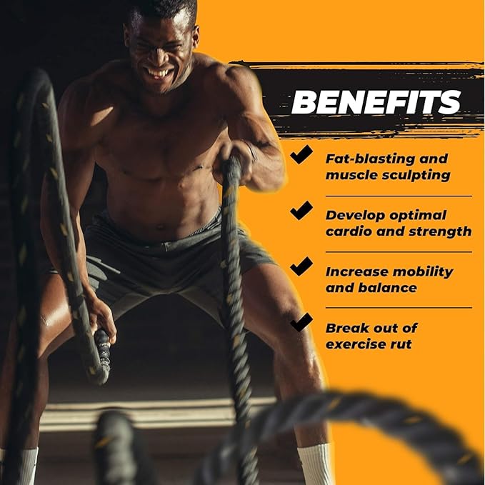 Yes4All 1.5/2 Inch Battle Ropes with Extra Protective Sleeve, Workout Ropes for Cross-Training Home Gym & Fitness Exercises, Strength Training - 30,40,50 Feet Lengths Available
