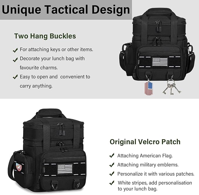 Expandable Tactical Lunch Box, Large Insulated Lunch Cooler Bag Heavy Duty Leakproof Lunch Pail for Men Adults Work Office Outdoor Picnic Trips,16L,Black