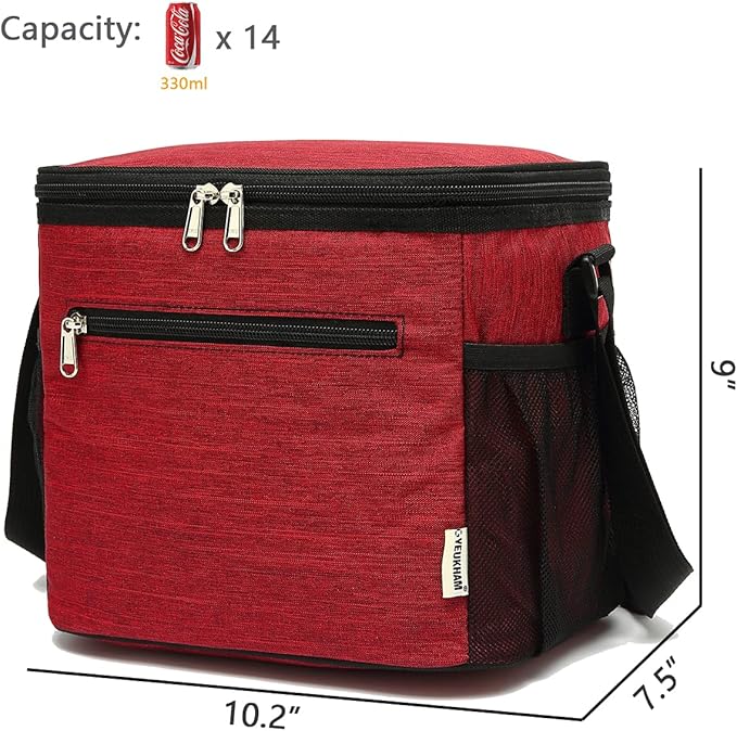 Insulated Lunch Bag for Adult/Women/Men, Reusable Large Lunch Box Cooler Soft Leakproof Tote, Thermal Meal Prep Lunch Pail with Adjustable Shoulder Strap for Picnic/School/Travel/Office,Red